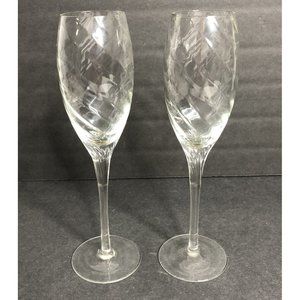 Optic Swirl Champagne Flutes Wine Glasses Clear 9 1/4" Wedding Toasting Set of 2